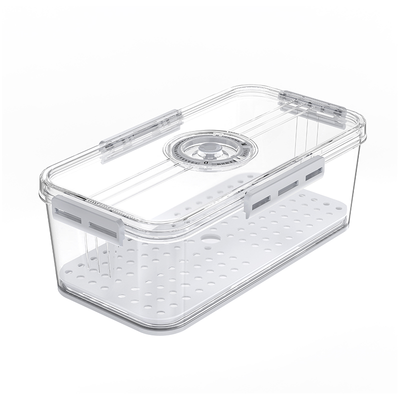 Medium Stackable PET Fridge Food Storage Box With Drain Board