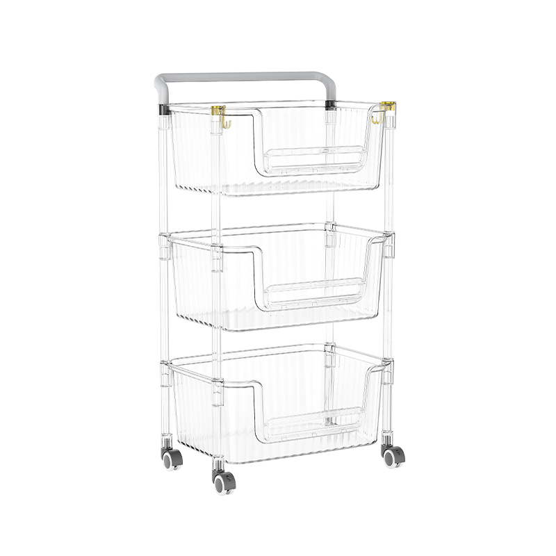 Adjustable Clear 3 Tier Storage Cart Organizer With Wheels