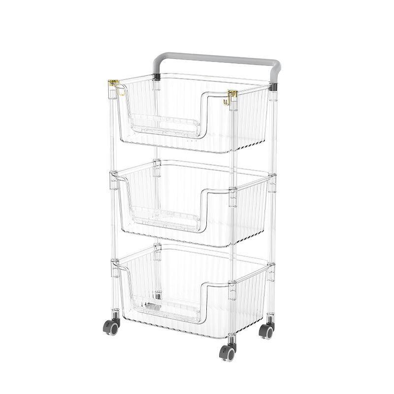 Adjustable Clear 3 Tier Storage Cart Organizer With Wheels