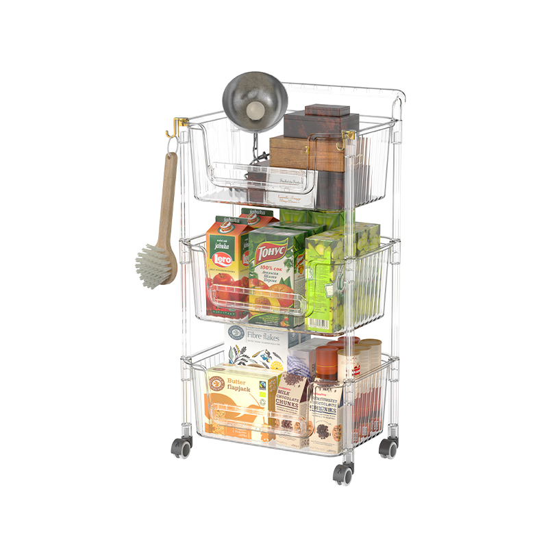 Adjustable Clear 3 Tier Storage Cart Organizer With Wheels