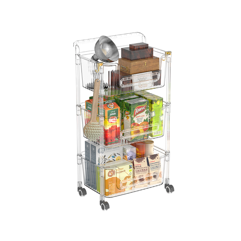 Adjustable Clear 3 Tier Storage Cart Organizer With Wheels